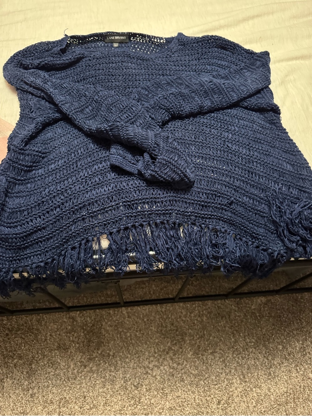 Lane Bryant Deep Navy Fringe Knit Pullover - Picture 1 of 4